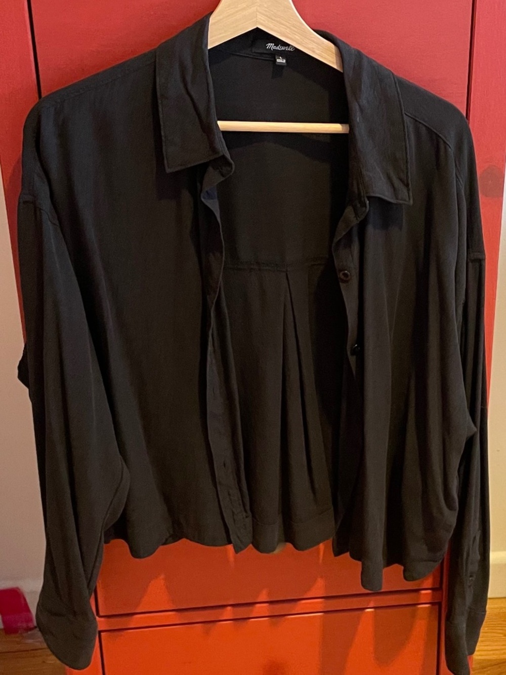 Madewell Black Cropped Button Down Shirt Size Large